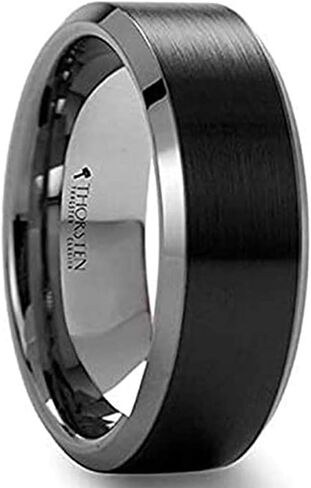 Arden Men's Tungsten Carbide Ring with Brush Black Ceramic Center Beveled by Thorsten Jewelry - 8mm in Kuwait