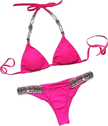 Lisa Colly Women's Rhinestone Bikini Sets Sexy Two Piece Bikini Swimsuits Lace Up Swimwear Suit in Kuwait