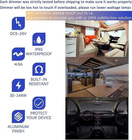 ALOVECO 12 فولت DC Dimmer Switch PWM لأضواء LED RV الداخلية، 5-24 فولت LED أضواء قبة السقف باهتة ومفتاح للتخييم، والمركبات الترفيهية، والهالوجين، والسيارات، والشاحنات، والإضاءة البحرية والشريطية in Kuwait