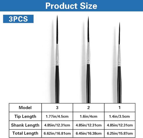 3 Pcs Script Pinstripe Brushes, Extra Long Fine Scroll Pinstriping Brush, Rigger Script Liner Brushes for Watercolor Acrylic Model and Miniature Painting in Saudi Arabia