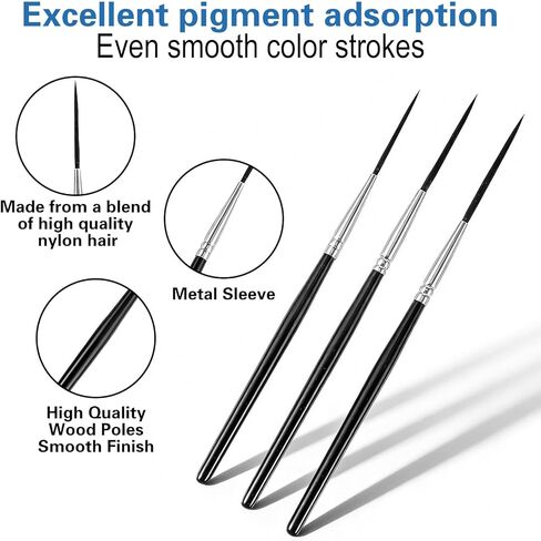 3 Pcs Script Pinstripe Brushes, Extra Long Fine Scroll Pinstriping Brush, Rigger Script Liner Brushes for Watercolor Acrylic Model and Miniature Painting in Saudi Arabia