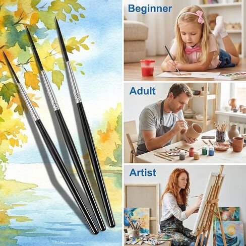 3 Pcs Script Pinstripe Brushes, Extra Long Fine Scroll Pinstriping Brush, Rigger Script Liner Brushes for Watercolor Acrylic Model and Miniature Painting in Saudi Arabia