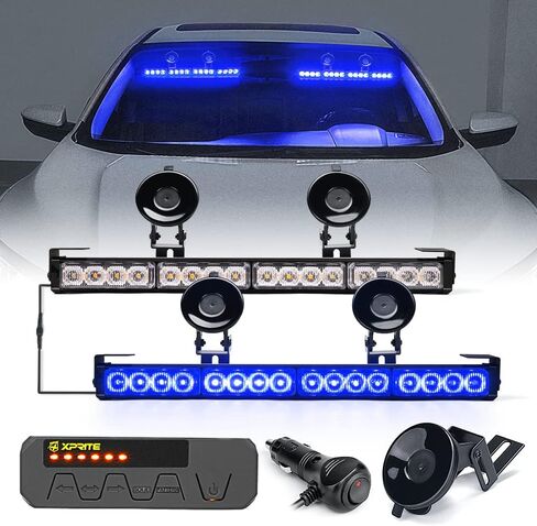 Xprite Red Amber LED مستشار حركة المرور في حالات الطوارئ ستروب شريط إضاءة مزدوج، شريط إضاءة وامض تحذيري للسلامة على سطح الزجاج الأمامي مع صندوق تحكم، لشاحنات سيارات رجال الإطفاء المتطوعين in Saudi Arabia