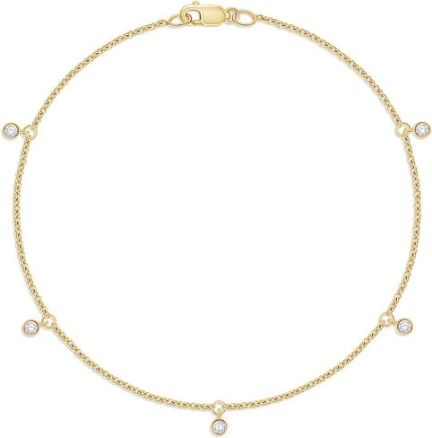 Five Stone Station Link Bracelet for Women | Round Lab Grown Diamond Or Moissanite Bezel Set Dangling Solitaire Bracelet | 14K Gold Over Sterling Silver Size-6.00" To 8.00" in Saudi Arabia