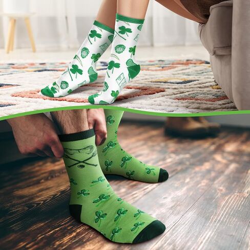 6 Pairs Irish Lacrosse Theme Socks - St Patricks Day Funny Running Crew Socks Green Shamrock Lacrosse Stuff Accessories Party Favor Gifts for Adult Men Women in Saudi Arabia