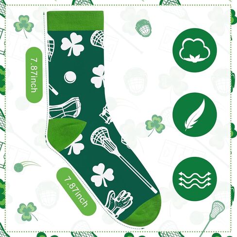 6 Pairs Irish Lacrosse Theme Socks - St Patricks Day Funny Running Crew Socks Green Shamrock Lacrosse Stuff Accessories Party Favor Gifts for Adult Men Women in Saudi Arabia