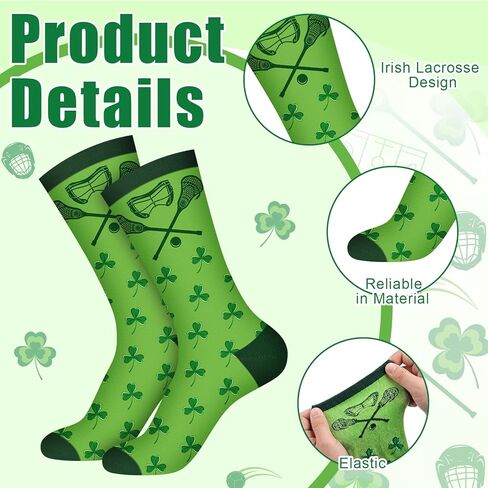 6 Pairs Irish Lacrosse Theme Socks - St Patricks Day Funny Running Crew Socks Green Shamrock Lacrosse Stuff Accessories Party Favor Gifts for Adult Men Women in Saudi Arabia