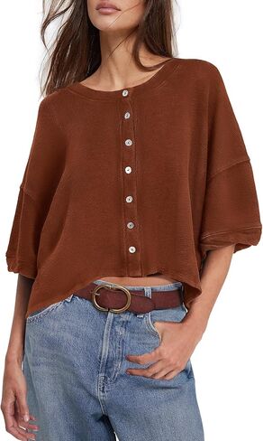 Yanekop Womens Cropped Cardigan Short Sleeve Button Up Cardigan Lightweight Cardigans Oversized Button Down Shirts in Saudi Arabia