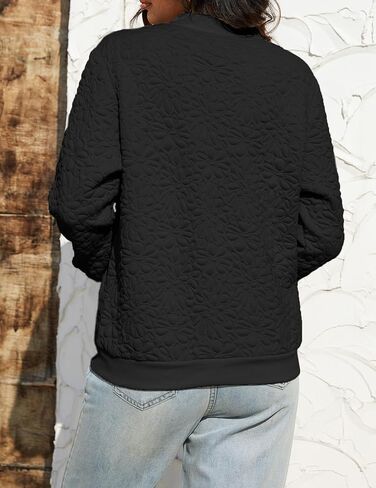 Women's Zip Up Cardigan Jacket Lightweight Casual Long Sleeve Sweatshirt Fall Outerwear Crewneck Jacquard Coat with Pockets in Kuwait