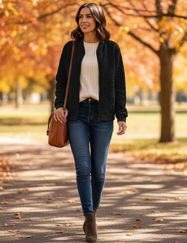 Women's Zip Up Cardigan Jacket Lightweight Casual Long Sleeve Sweatshirt Fall Outerwear Crewneck Jacquard Coat with Pockets in Kuwait
