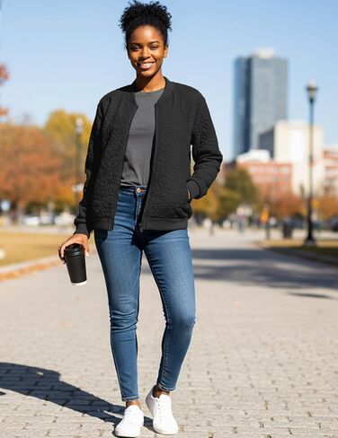 Women's Zip Up Cardigan Jacket Lightweight Casual Long Sleeve Sweatshirt Fall Outerwear Crewneck Jacquard Coat with Pockets in Kuwait
