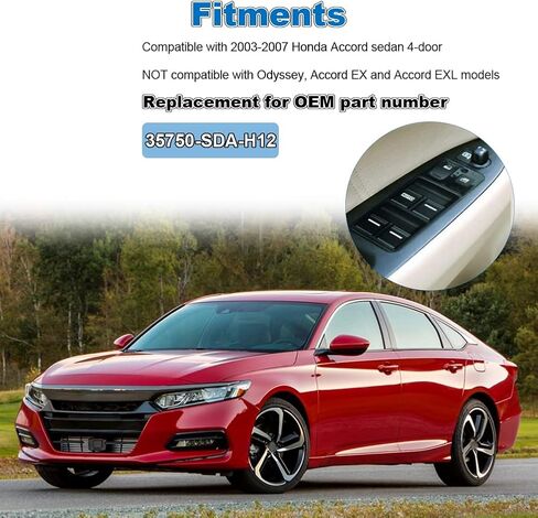 Window Switch Compatible with Honda Accord Sedan 2003 2004 2005 2006 2007, Driver Side Master Power Window Switch, Replacement for 35750-SDA-H12, 35750-SHJ-A24 in Saudi Arabia