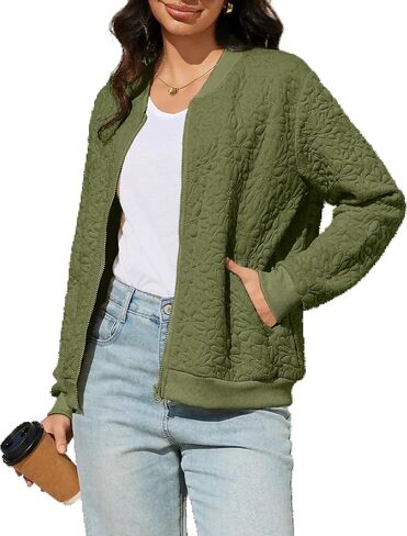 Women's Zip Up Cardigan Jacket Lightweight Casual Long Sleeve Sweatshirt Fall Outerwear Crewneck Jacquard Coat with Pockets in Kuwait