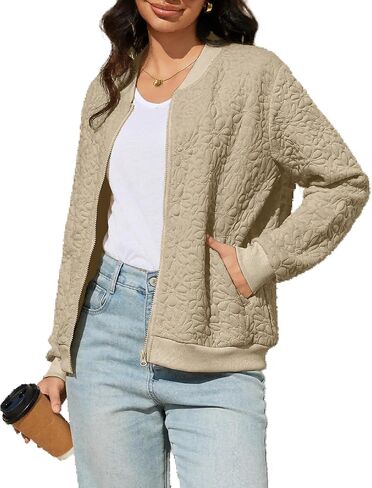 Women's Zip Up Cardigan Jacket Lightweight Casual Long Sleeve Sweatshirt Fall Outerwear Crewneck Jacquard Coat with Pockets in Kuwait