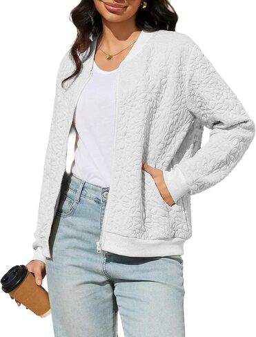 Women's Zip Up Cardigan Jacket Lightweight Casual Long Sleeve Sweatshirt Fall Outerwear Crewneck Jacquard Coat with Pockets in Kuwait