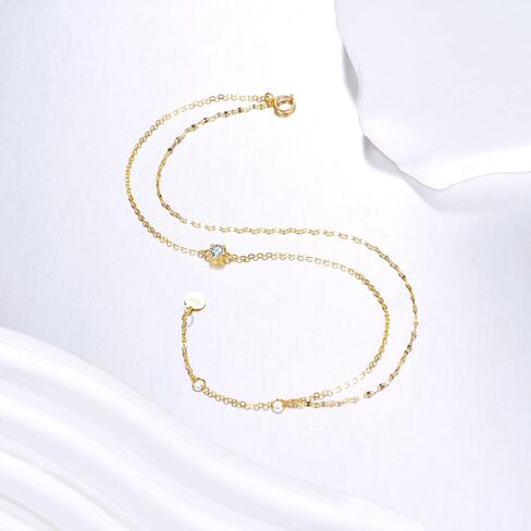 SISGEM 14k Gold 0.15 Carat Lab Grown Diamond Anklet, 14kt Double Chain Ankle Bracelets for Women, 9.4-11 Inches in Saudi Arabia