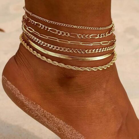 Plus Size Ankle Bracelet – Adjustable 10-12 Inch Extra Large Gold Anklet for Women with Big Ankles 14K Real Gold Plated Cuban Link Figaro Chain Summer Beach Foot Jewelry Gift in Saudi Arabia