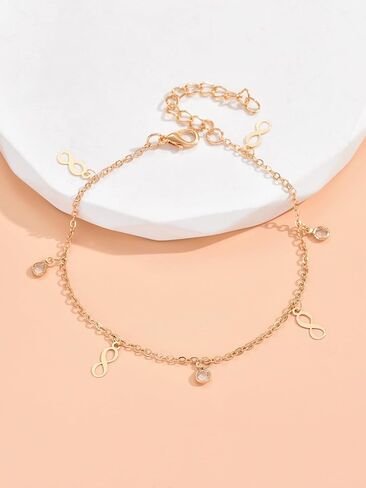 Anklet for Women Gold Plated Chain Dainty Rhinestone Charms Foot Accessories Simple Jewelry for Vacation in Saudi Arabia