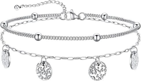 U7 Silver/Gold Ankle Bracelets for Women Layered Chain Anklets Stainless Steel Waterproof Summer Beach Anklet Cham, Adjustable 8.5"-10.5" in Saudi Arabia