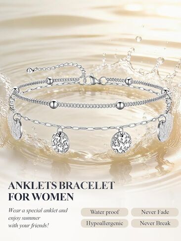 U7 Silver/Gold Ankle Bracelets for Women Layered Chain Anklets Stainless Steel Waterproof Summer Beach Anklet Cham, Adjustable 8.5"-10.5" in Saudi Arabia
