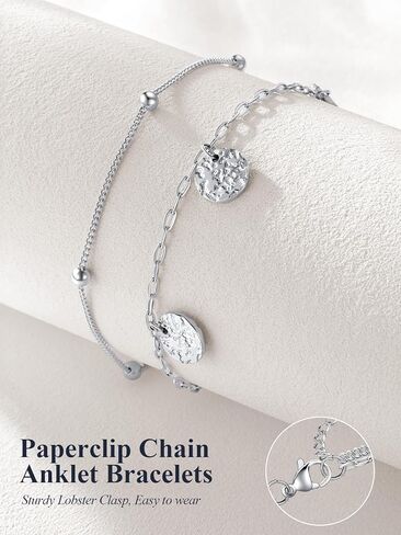 U7 Silver/Gold Ankle Bracelets for Women Layered Chain Anklets Stainless Steel Waterproof Summer Beach Anklet Cham, Adjustable 8.5"-10.5" in Saudi Arabia