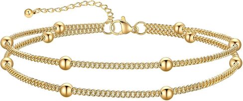 U7 Silver/Gold Ankle Bracelets for Women Layered Chain Anklets Stainless Steel Waterproof Summer Beach Anklet Cham, Adjustable 8.5"-10.5" in Saudi Arabia