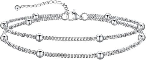 U7 Silver/Gold Ankle Bracelets for Women Layered Chain Anklets Stainless Steel Waterproof Summer Beach Anklet Cham, Adjustable 8.5"-10.5" in Saudi Arabia