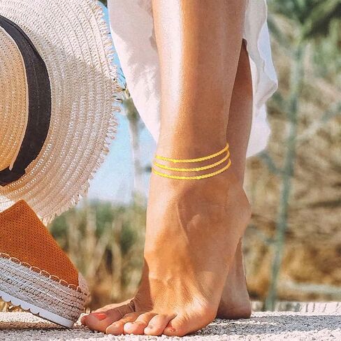 18K Gold Anklets for Women, Layered Anklets Bracelets Adjustable Summer Beach Jewelry in Saudi Arabia
