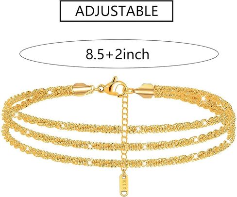 18K Gold Anklets for Women, Layered Anklets Bracelets Adjustable Summer Beach Jewelry in Saudi Arabia