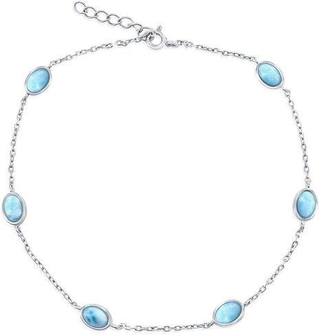 خلخال لاريمار طبيعي من الفضة الإسترليني من Beaux Bijoux للنساء - أحجار لاريمار زرقاء جميلة - خلخال فريد على شكل كمثرى in Saudi Arabia
