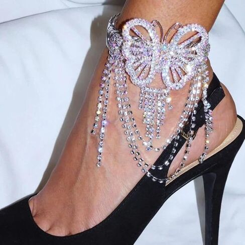 Rhinestone Butterfly Tassel Fringe Arm Bracelets Glitter Crystal Layered Upper Arm Bands Bling Iridescent Arm Chain for Wedding Prom Party in Saudi Arabia