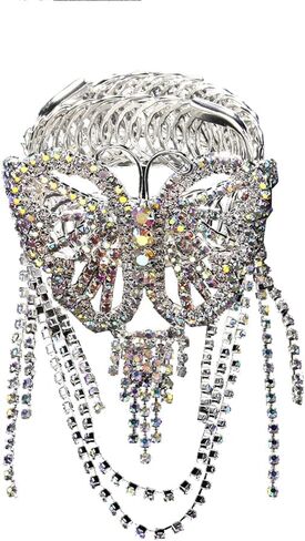 Rhinestone Butterfly Tassel Fringe Arm Bracelets Glitter Crystal Layered Upper Arm Bands Bling Iridescent Arm Chain for Wedding Prom Party in Saudi Arabia