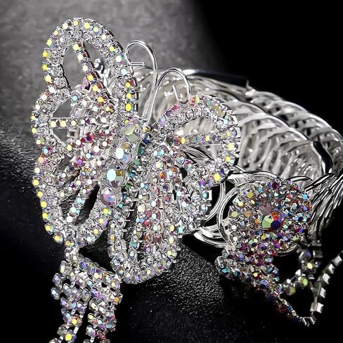 Rhinestone Butterfly Tassel Fringe Arm Bracelets Glitter Crystal Layered Upper Arm Bands Bling Iridescent Arm Chain for Wedding Prom Party in Saudi Arabia