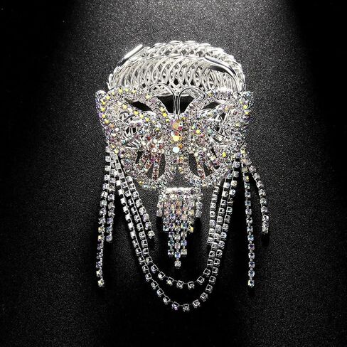 Rhinestone Butterfly Tassel Fringe Arm Bracelets Glitter Crystal Layered Upper Arm Bands Bling Iridescent Arm Chain for Wedding Prom Party in Saudi Arabia