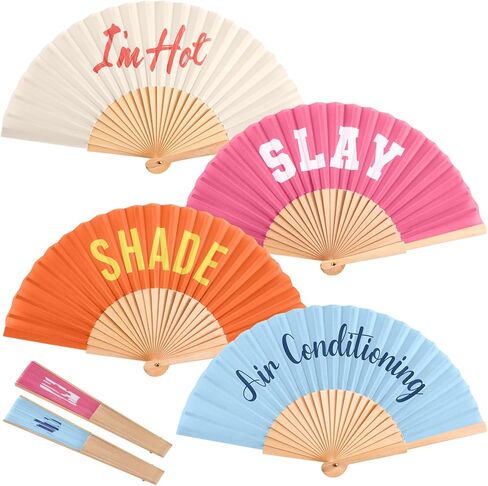 4 Pcs Handheld Folding Rave Fan for Line Dancing, Handheld Wooden Foldable Fan for Women Decorative Fans for Performance, Wedding, Church, Party Favor, Music Festival Gifts (Stylish) in Saudi Arabia