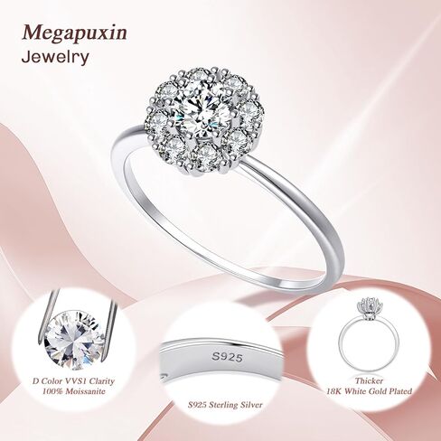 خواتم مويسانيتي للنساء، خواتم وعد الخطوبة لها، D Color VVS1 Lab تم إنشاء خاتم زفاف مويسانيتي 18 قيراط مطلي بالذهب الأبيض مويسانيتي الخلود مجموعة زفاف أنيقة هدايا عيد الحب in Kuwait