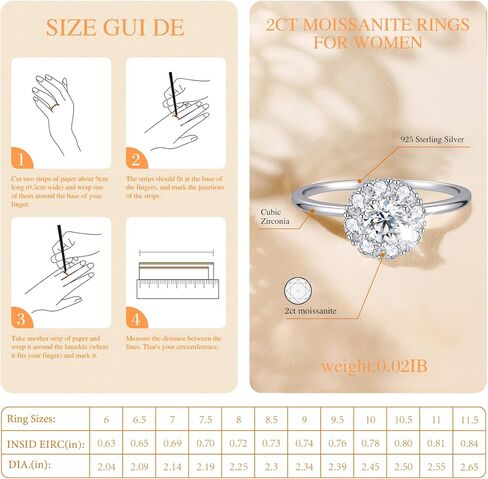 خواتم مويسانيتي للنساء، خواتم وعد الخطوبة لها، D Color VVS1 Lab تم إنشاء خاتم زفاف مويسانيتي 18 قيراط مطلي بالذهب الأبيض مويسانيتي الخلود مجموعة زفاف أنيقة هدايا عيد الحب in Kuwait