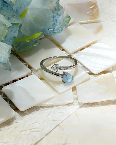 العقيق الأزرق مكعب زركونيا حلقة مفتوحة داينتي وعد قابل للتعديل التراص خواتم فضية للنساء مجوهرات أوبال in Kuwait