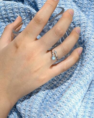 العقيق الأزرق مكعب زركونيا حلقة مفتوحة داينتي وعد قابل للتعديل التراص خواتم فضية للنساء مجوهرات أوبال in Kuwait