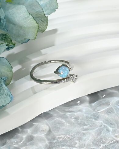 العقيق الأزرق مكعب زركونيا حلقة مفتوحة داينتي وعد قابل للتعديل التراص خواتم فضية للنساء مجوهرات أوبال in Kuwait