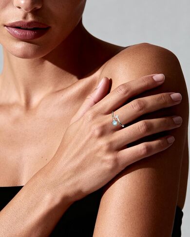 العقيق الأزرق مكعب زركونيا حلقة مفتوحة داينتي وعد قابل للتعديل التراص خواتم فضية للنساء مجوهرات أوبال in Kuwait