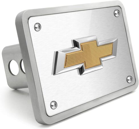 iPick Image Made for Chevrolet 3D Gold Logo on Brush Silver Billet Aluminum 2-inch Tow Hitch Cover in Saudi Arabia