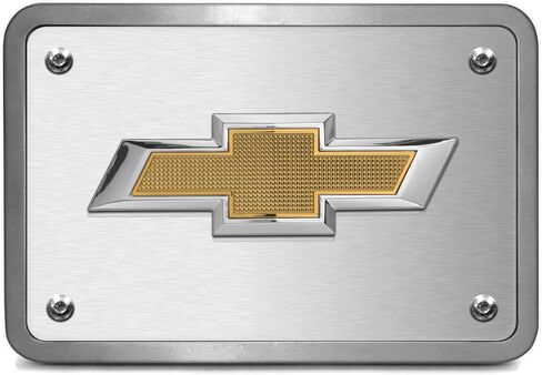iPick Image Made for Chevrolet 3D Gold Logo on Brush Silver Billet Aluminum 2-inch Tow Hitch Cover in Saudi Arabia