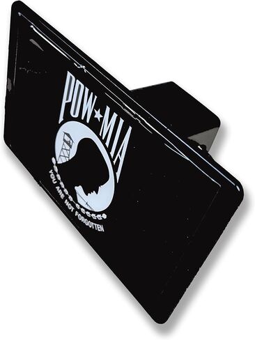 POW MIA Trailer Hitch Cover, You are Not Forgotten Military Tribute, Heavy Duty Steel, Black Powder Coated, 2 Inch Receiver, Made in USA in Saudi Arabia