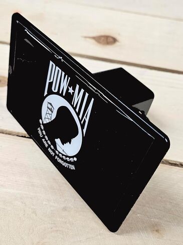 POW MIA Trailer Hitch Cover, You are Not Forgotten Military Tribute, Heavy Duty Steel, Black Powder Coated, 2 Inch Receiver, Made in USA in Saudi Arabia