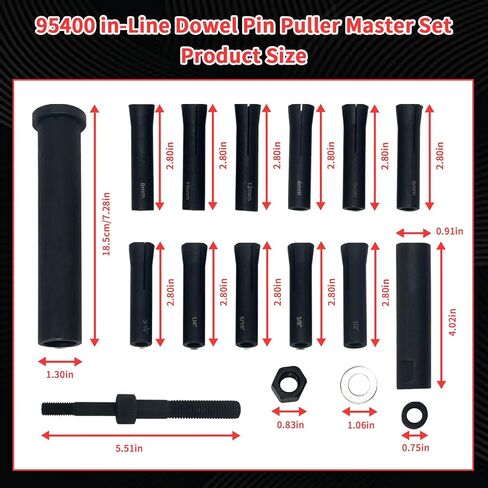 95400 in-Line Dowel Pin Puller Master Set, Includes Both SAE and Metric Collets, 18 PCS Efficient and Time-Saving Dowel Pin Puller Tool in Kuwait