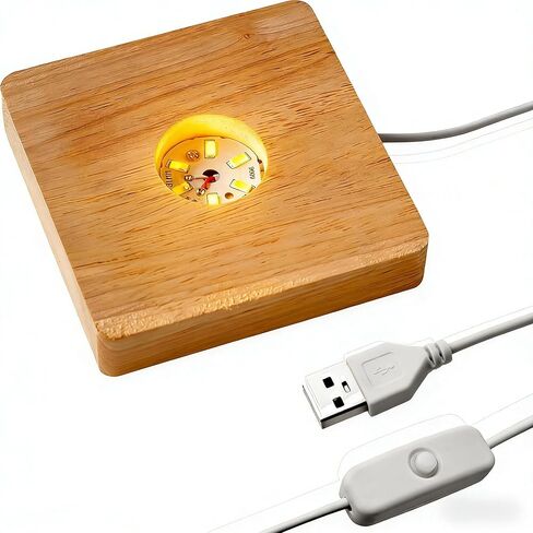 قاعدة عرض LED خشبية مكونة من قطعتين - حامل مضاء لفن الكريستال (قطر 2.5 بوصة) - ديكور المنزل/المكتب/الهدايا - ضوء أبيض in Kuwait