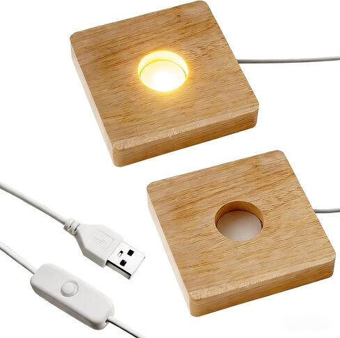 قاعدة عرض LED خشبية مكونة من قطعتين - حامل مضاء لفن الكريستال (قطر 2.5 بوصة) - ديكور المنزل/المكتب/الهدايا - ضوء أبيض in Kuwait