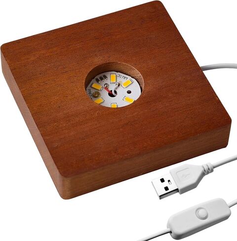 قاعدة عرض LED خشبية مكونة من قطعتين - حامل مضاء لفن الكريستال (قطر 2.5 بوصة) - ديكور المنزل/المكتب/الهدايا - ضوء أبيض in Kuwait