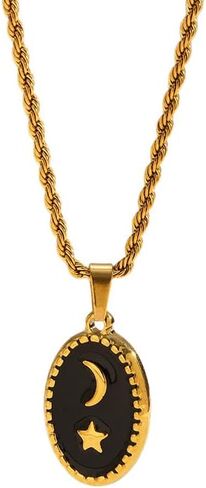 Womens Stainless Steel Blue Star and Moon Pendant Necklace Gold Tone 22mm Pendant 420mm + 65mm Chain Length Fashion Jewelry in Kuwait